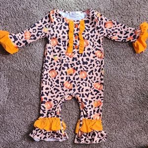 Orange Leopard Pumpkin Ruffle Romper